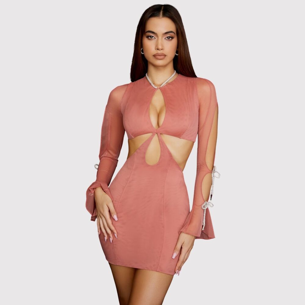 NWT House of CB Mini Dress Miranda Rose Crystal Trim Cutout Stretch Party Large